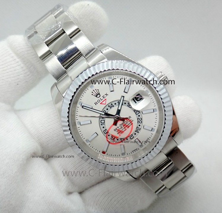 Copy Rolex Sky-Dweller Stainless Steel White Face Watch 40mm